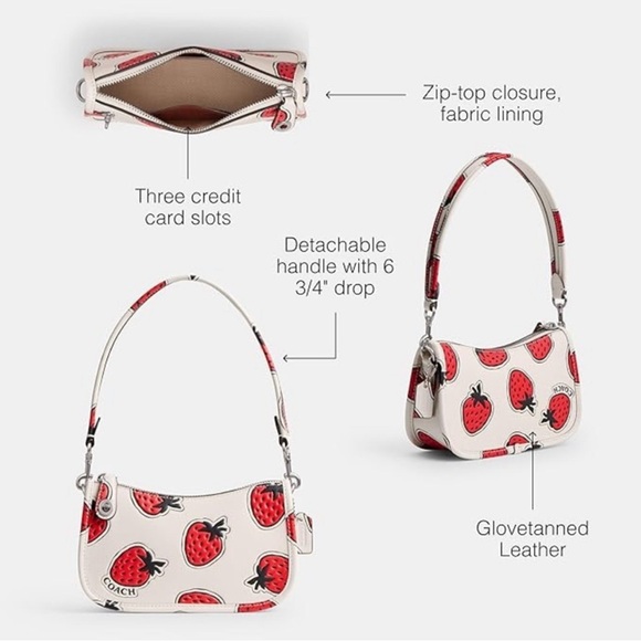 Coach 1941 Swinger Bag 20 with Strawberry Print in Chalk Glovetanned Leather NWT - Picture 5 of 9